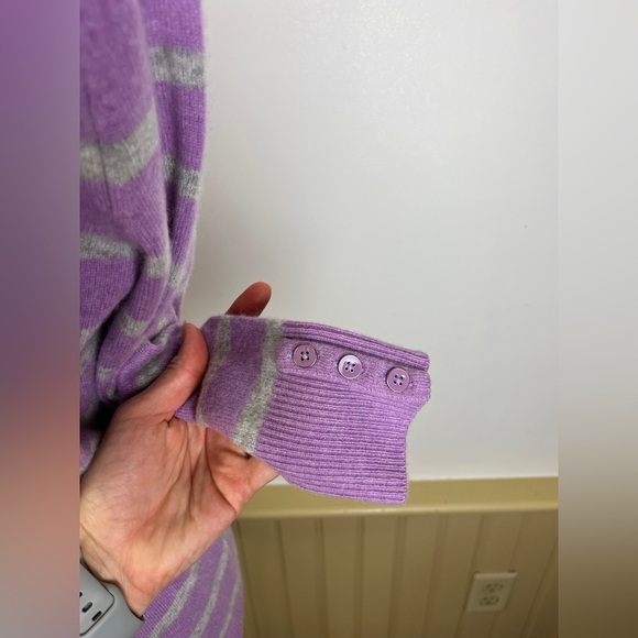 Talbots 100% Cashmere Sweater S Lavender Gray Stripe Softcore Preppy Cozy Hygge - Picture 5 of 10